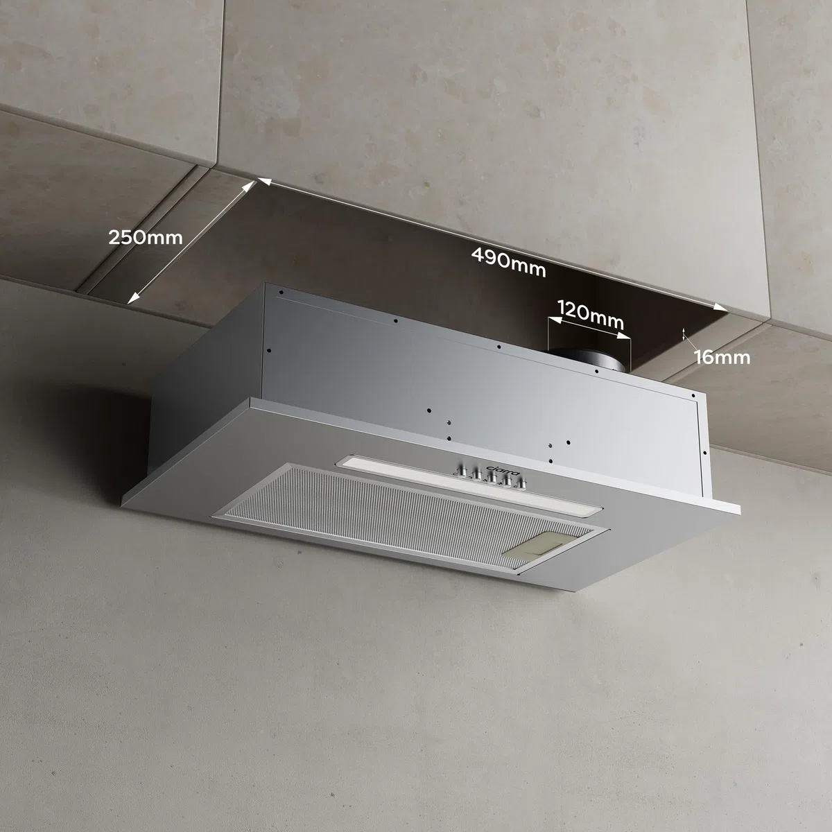 CIARRA Cappa aspirante da incasso Modulo ventilatore 52 cm Scarico aria Cappa da incasso Cappa aspirante 300 m³/h Aspiratore efficiente Cappa di scarico Filtro ai carboni attivi compatibile CBCF005