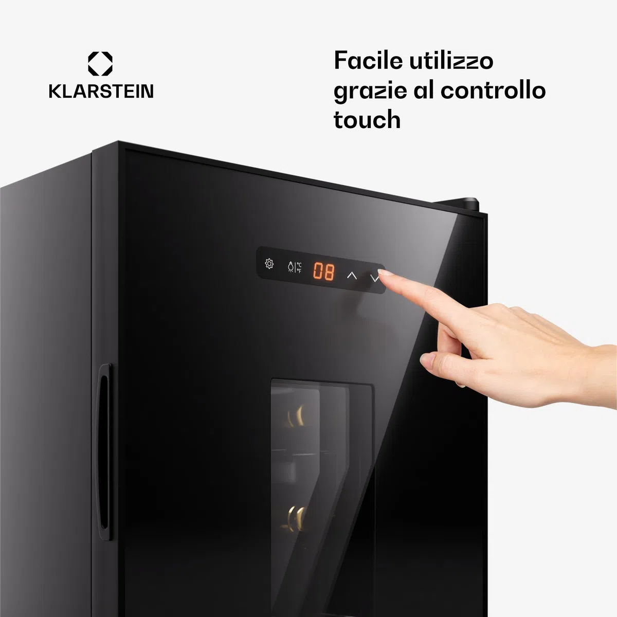 Klarstein Cantinetta Vino Refrigerata a Zona Singola, Frigo Bar, Cantina Vino con Porta in Vetro, Mini Frigo Silenzioso, 5-22°C 16 Bottiglie