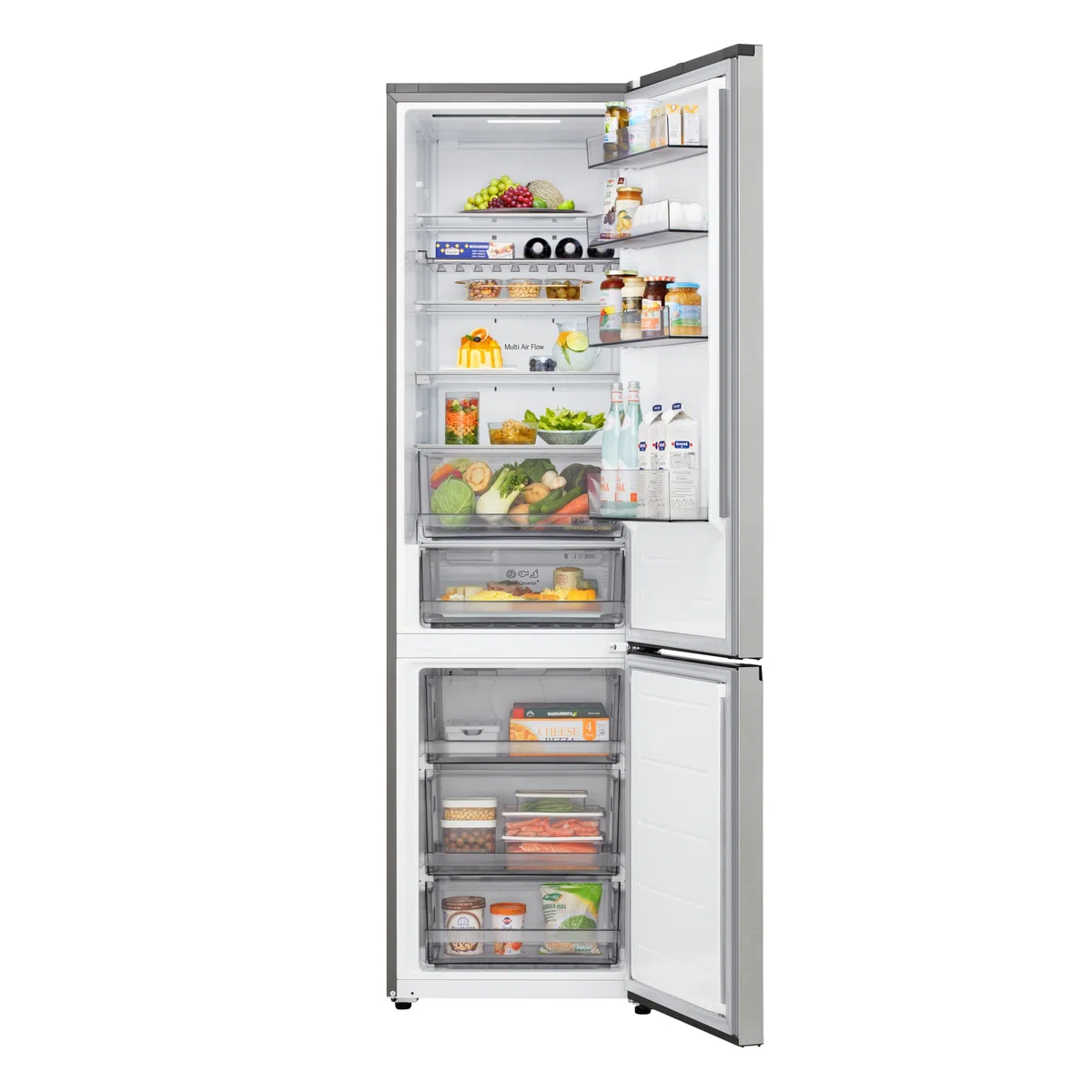 LG GBBS322APY Frigorifero Combinato Classe A, Larghezza 60 cm Fit & Max, Raffreddamento Ottimizzato con AI Saving, Total No Frost, Door e Linear Cooling, 375 L, Smart Inverter, Wi-Fi, Prime Silver