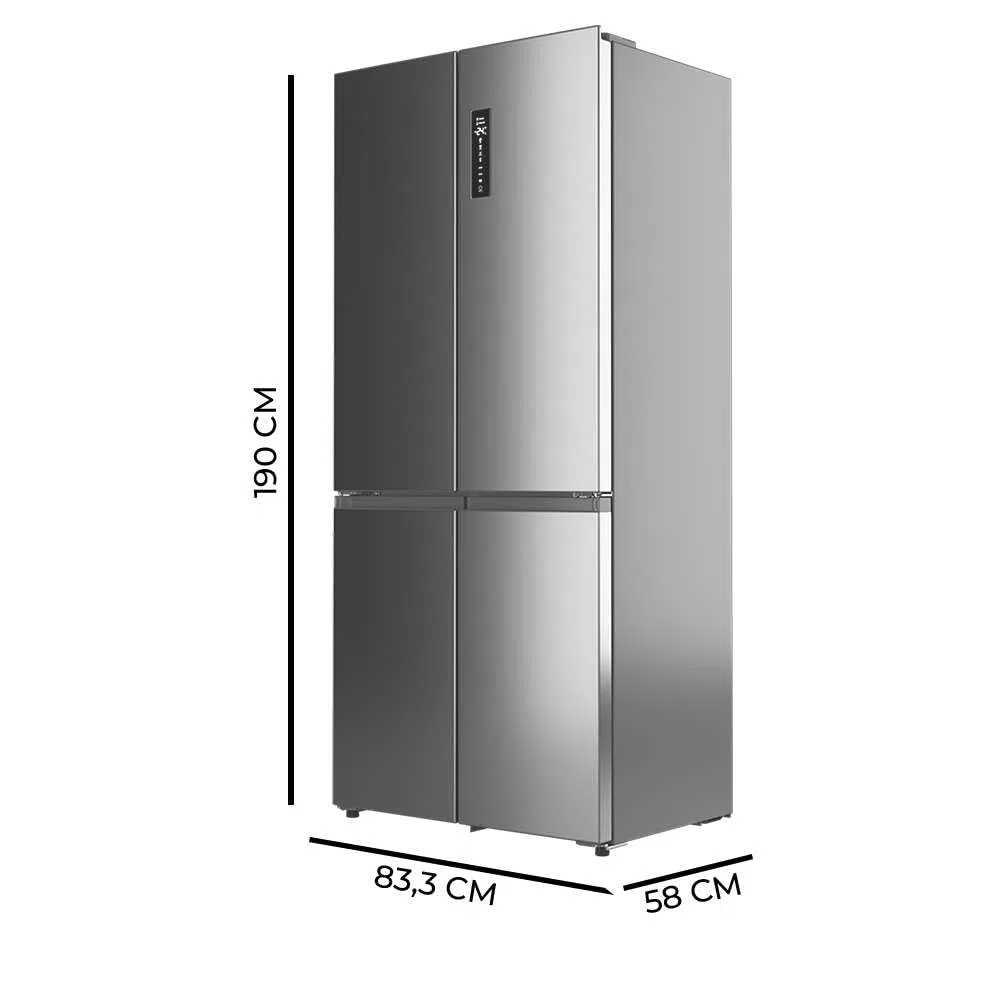 Cecotec Frigorifero 4 Porte Semi-Integrabile No Frost Bolero CoolMarket 4D 456 SBI Inox E. Extra Capacità Max 456L, Altezza 189cmx83cm Larghezza, MetalFlexCooling, Compressore Inverter Silenzioso