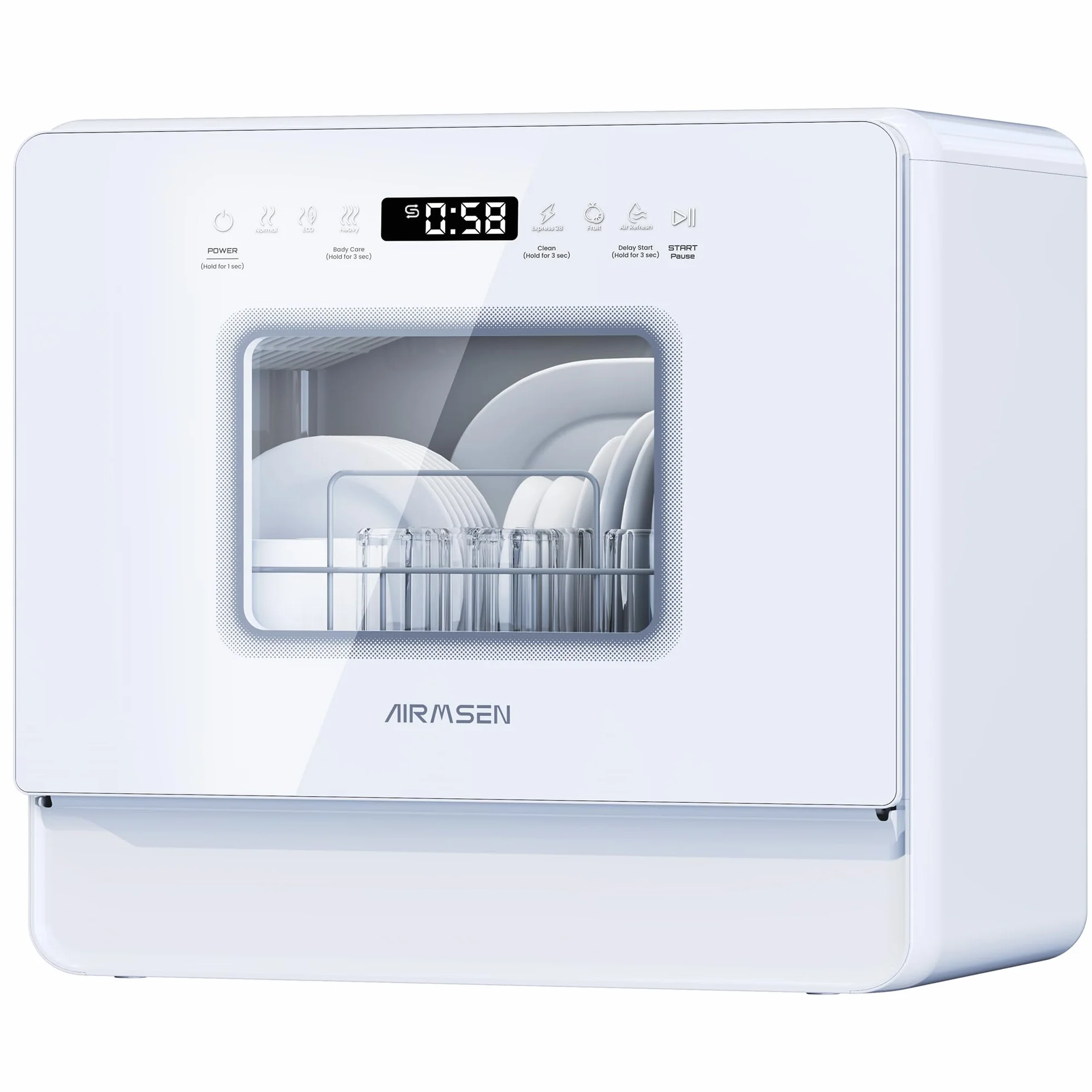 AIRMSEN Lavastoviglie da Tavolo Mini Lavastoviglie con 7+2 Programmi Funzione Sale Addolcitore Serbatoio da 5L Control Táctil & Pantalla LED, Lavastoviglie Compatta per Cucine Appartamenti e Dormitori