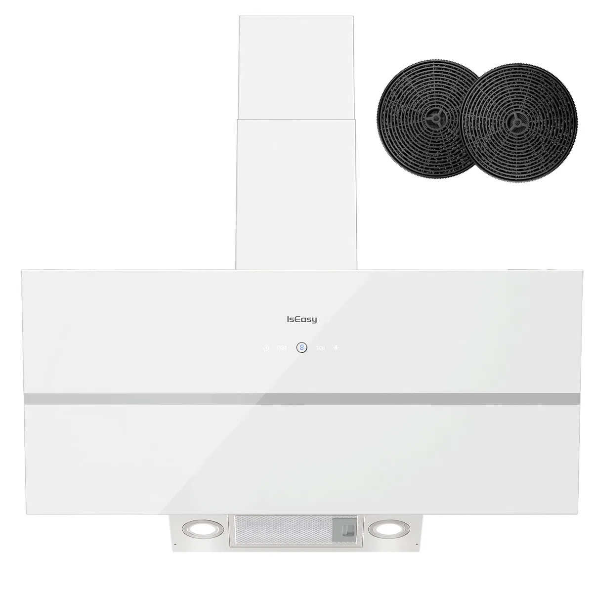 IsEasy Cappa Cucina, Cappa Aspirante 90 cm, 571 m³/h Forte Aspirazione, 4 Livelli di Regolazione, Ritenitore di Pannello, 1-9 Min Spegnimento Ritardato, Funzione di Memoria, 61 dB, Bianco, A++