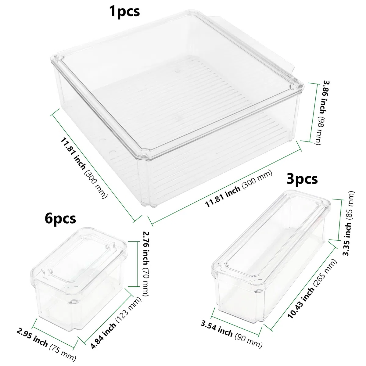 HAKZEON Confezione da 10 contenitori trasparenti per frigorifero con coperchi, scatole impilabili per frigorifero con fori di scarico, organizer in plastica per congelatore Set di contenitori per frig