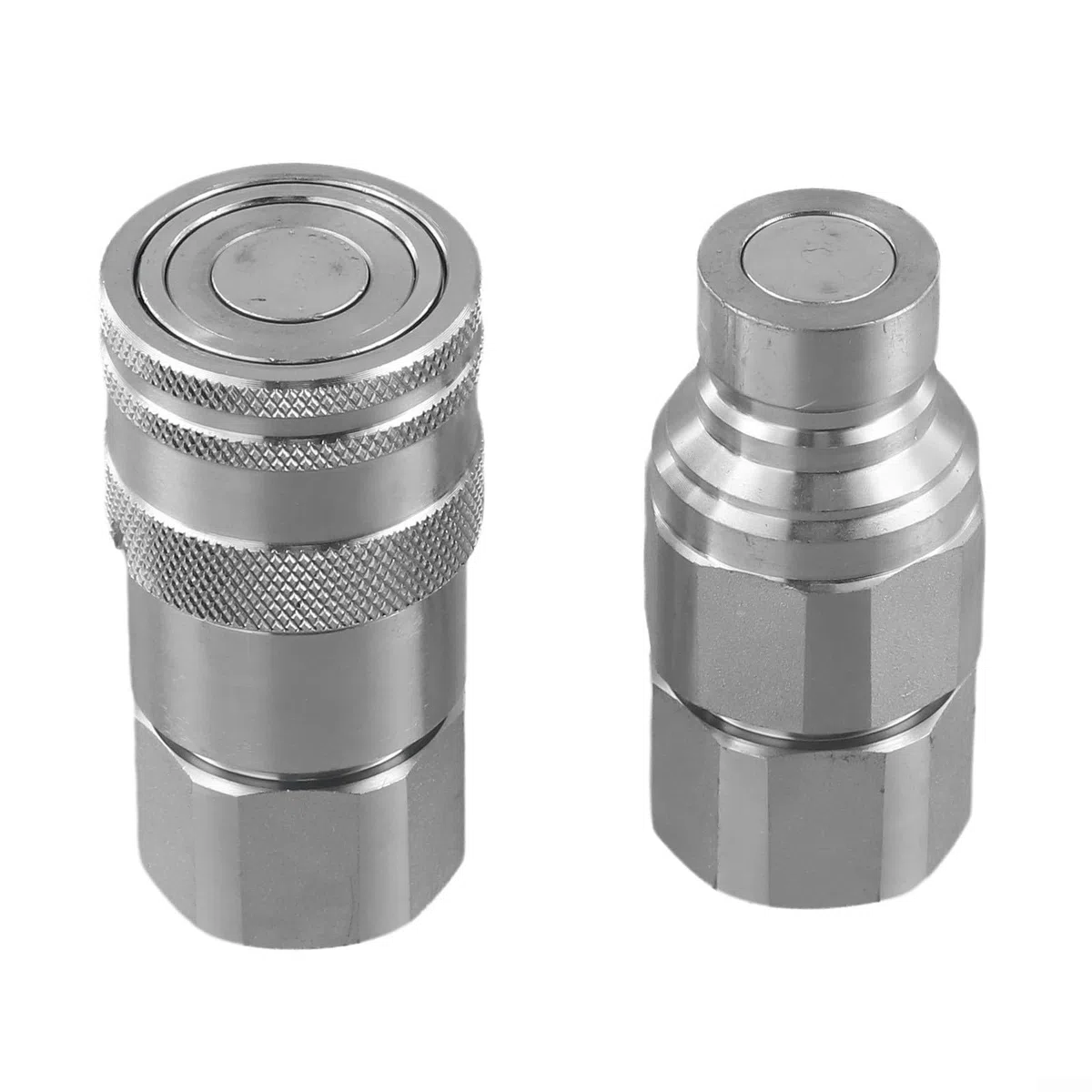 Set di accoppiatori rapidi idraulici, con valvola, design a faccia piatta, per NPT 1/4" 3/8" 1/2" 3/4", acciaio al carbonio e costruzione in acciaio inossidabile, per agricoli e industriali
