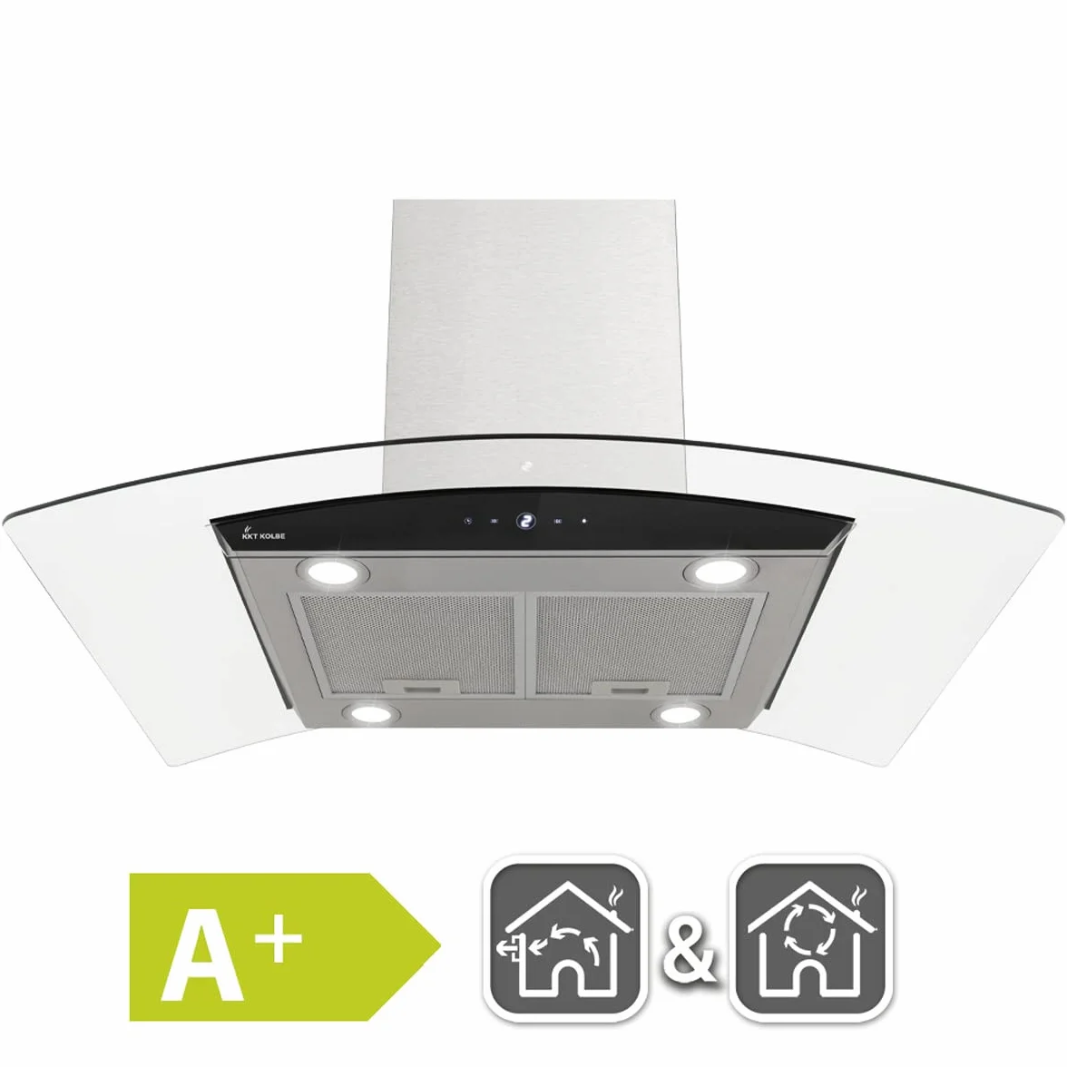 Cappa aspirante 90 cm | cappa a isola | acciaio inossidabile | vetro nero | Wi-Fi, funzione SensorTouch | SINUS-ISO-HC
