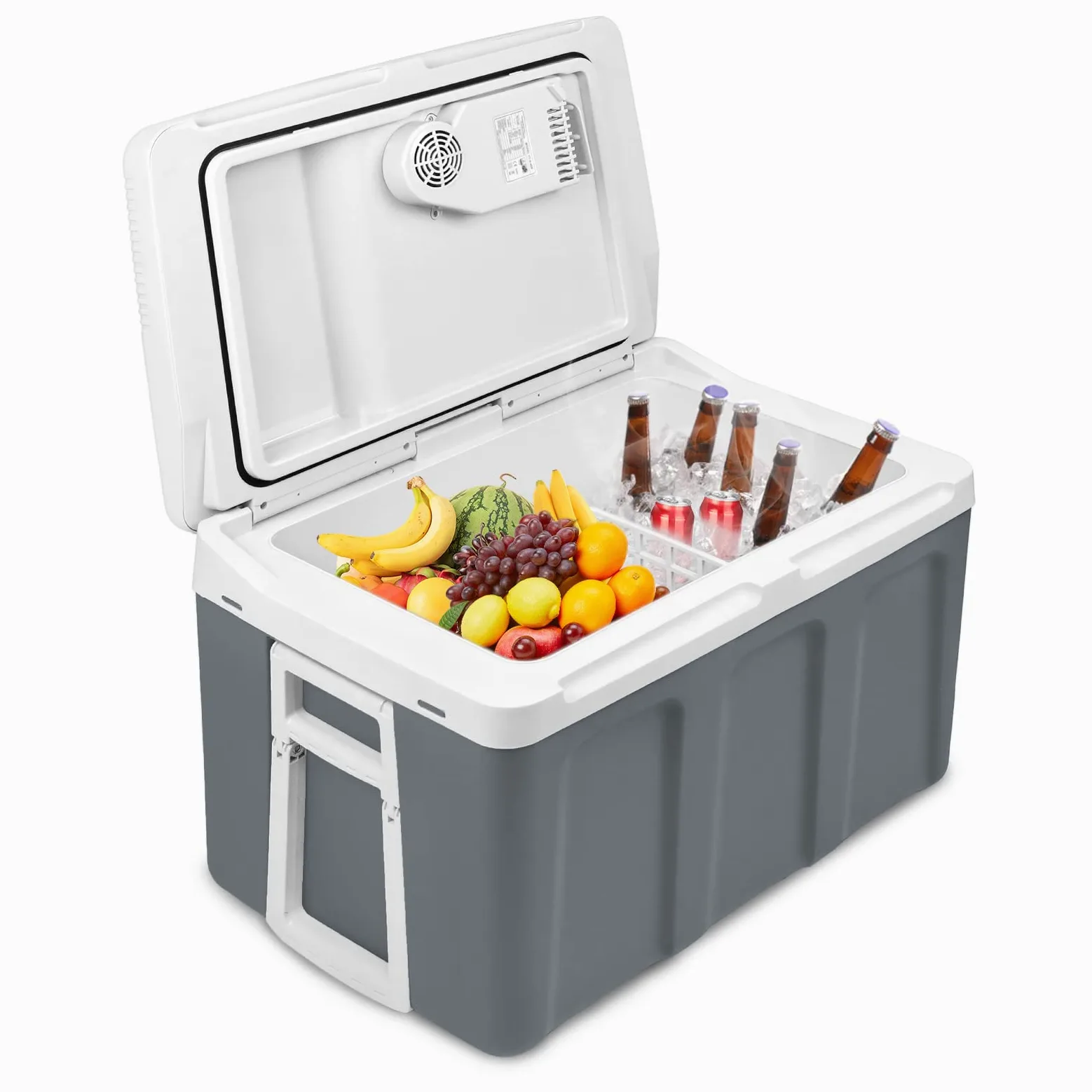 UISEBRT Frigorifero portatile da 48 litri con ruote, 12 V 220 V, frigo elettrico termico con funzione di mantenimento del freddo e del caldo, con modalità ECO per auto, barca, campeggio, grigio