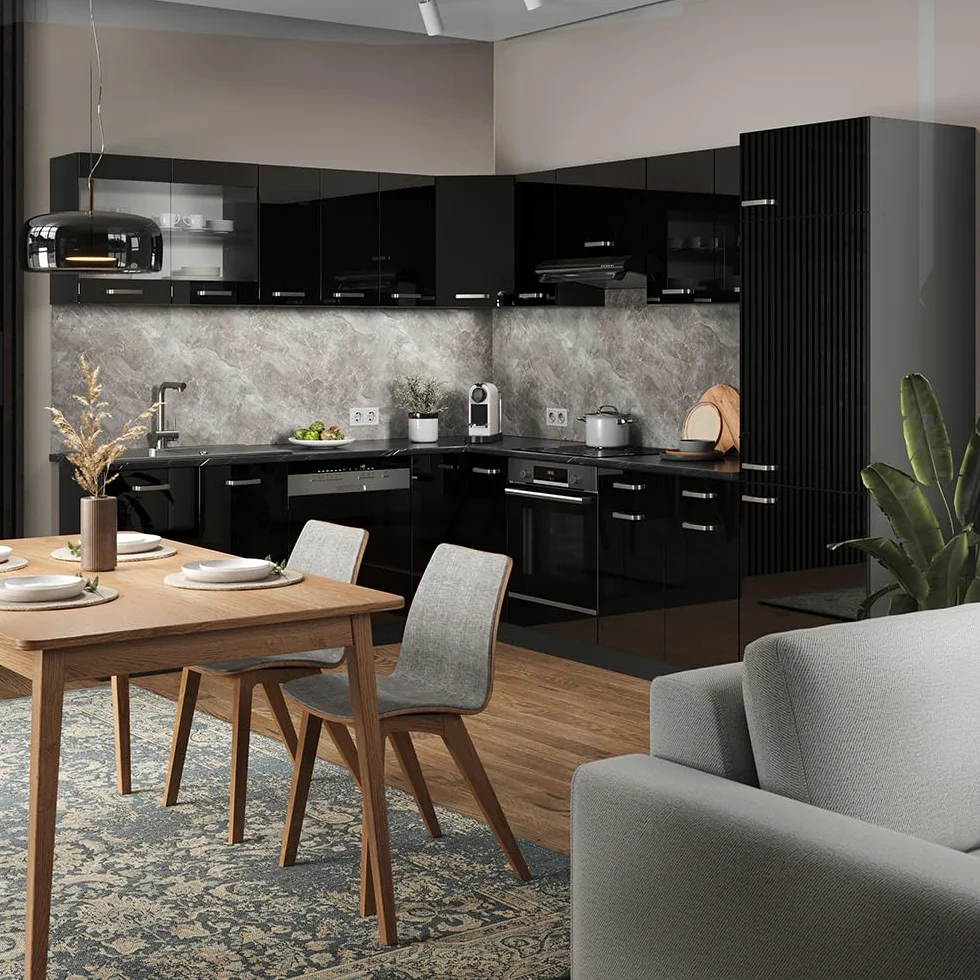 Vicco Frontale cucina R-Line, Nero lucido, 59.6 x 71.3 cm frontale del mobile per mobile forno a mezza altezza, adatto per armadi da cucina R-Line per un montaggio semplice