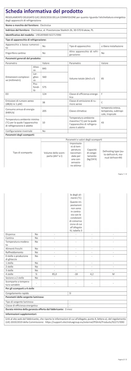 Electrolux LYB1AF8W0 Congelatore Verticale, Altezza 85 cm, Capienza 81 L, Bianco