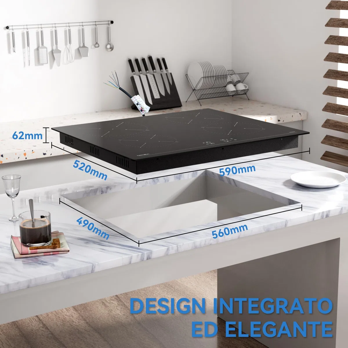 Hermitlux Piano Cottura a Induzione 4 Fuochi 60cm 7200W Comandi Touch Nero