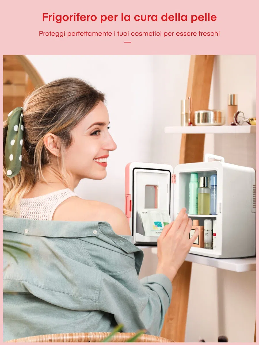 NORTHCLAN Mini Frigo da 15 Litri, Piccolo Frigorifero Portatile con funzione di raffreddamento e riscaldamento, per Casa, Camera da Letto, Ufficio e Viaggio, Modalità Max ed Ec, AC/DC, Rosa