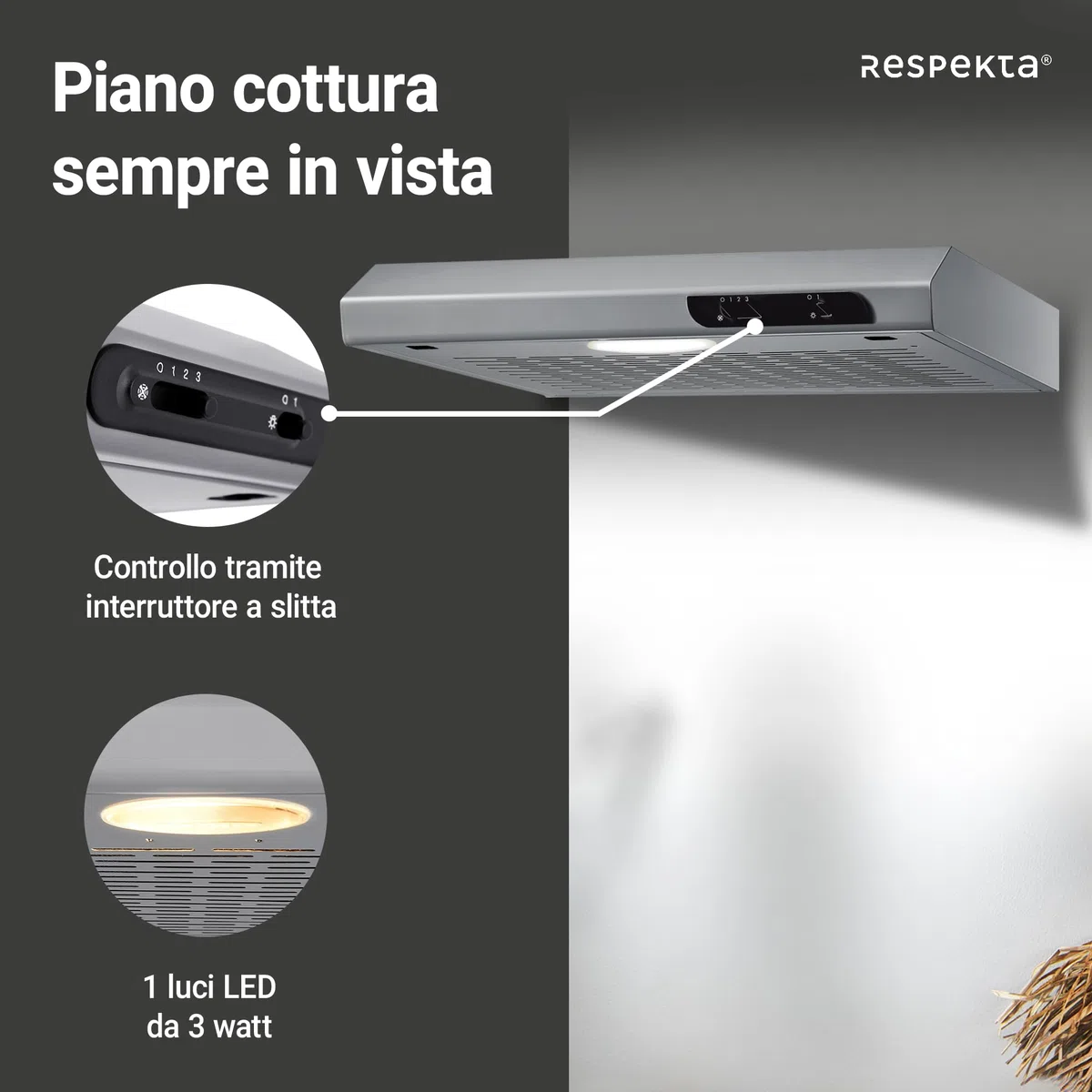 Respekta Cappa aspirante da incasso 50 cm DH540IXL acciaio inox 52-68 dB