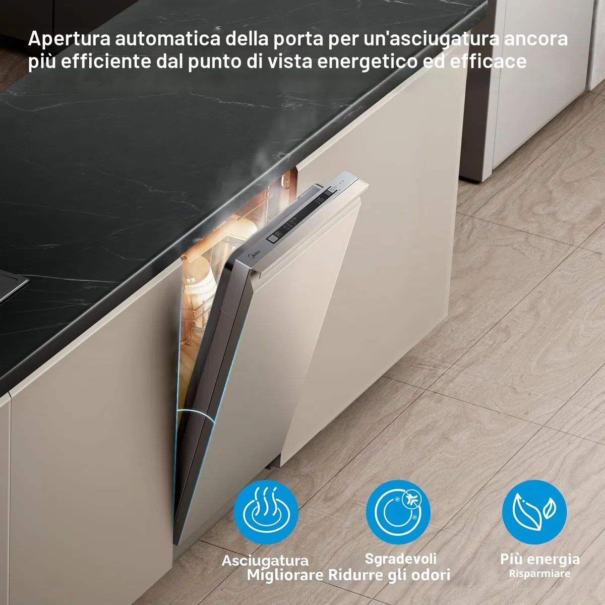 Midea SV 5.14K10C - Lavastoviglie completamente integrata 45 cm, 10 soffitti a misura, lavabile in lavastoviglie con WiFi, 8 programmi, 44 dB, apertura automatica della porta, 0-24H, in acciaio inox