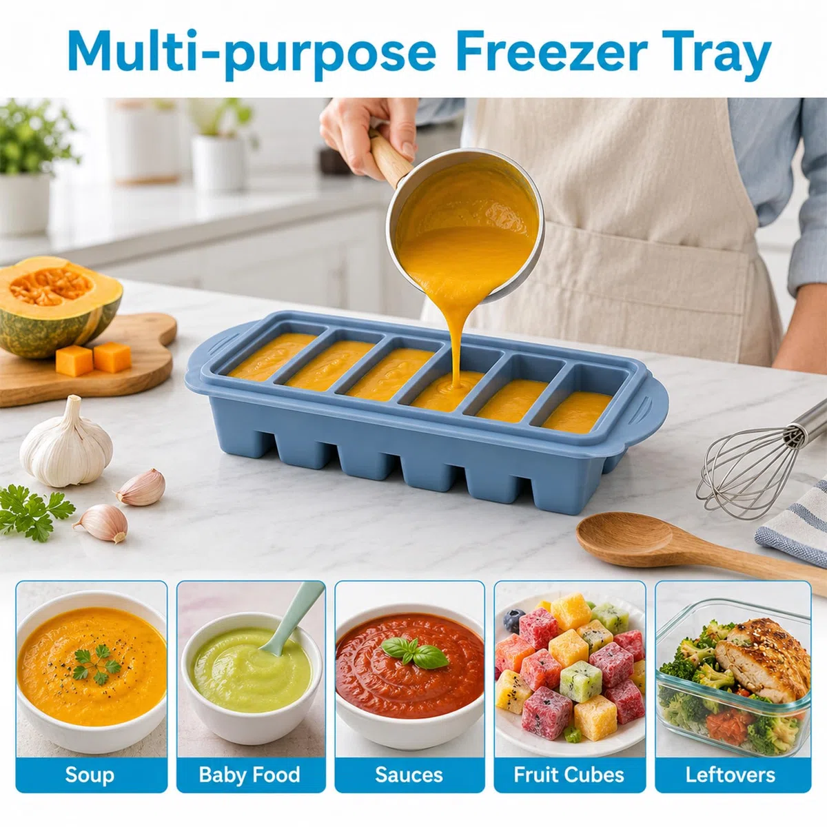 NCONCO Contenitore per congelatore in silicone con coperchio, 1050 ml, 3 pezzi, per alimenti, per il congelamento della zuppa, contenitori per alimenti per la preparazione di salse di zuppa