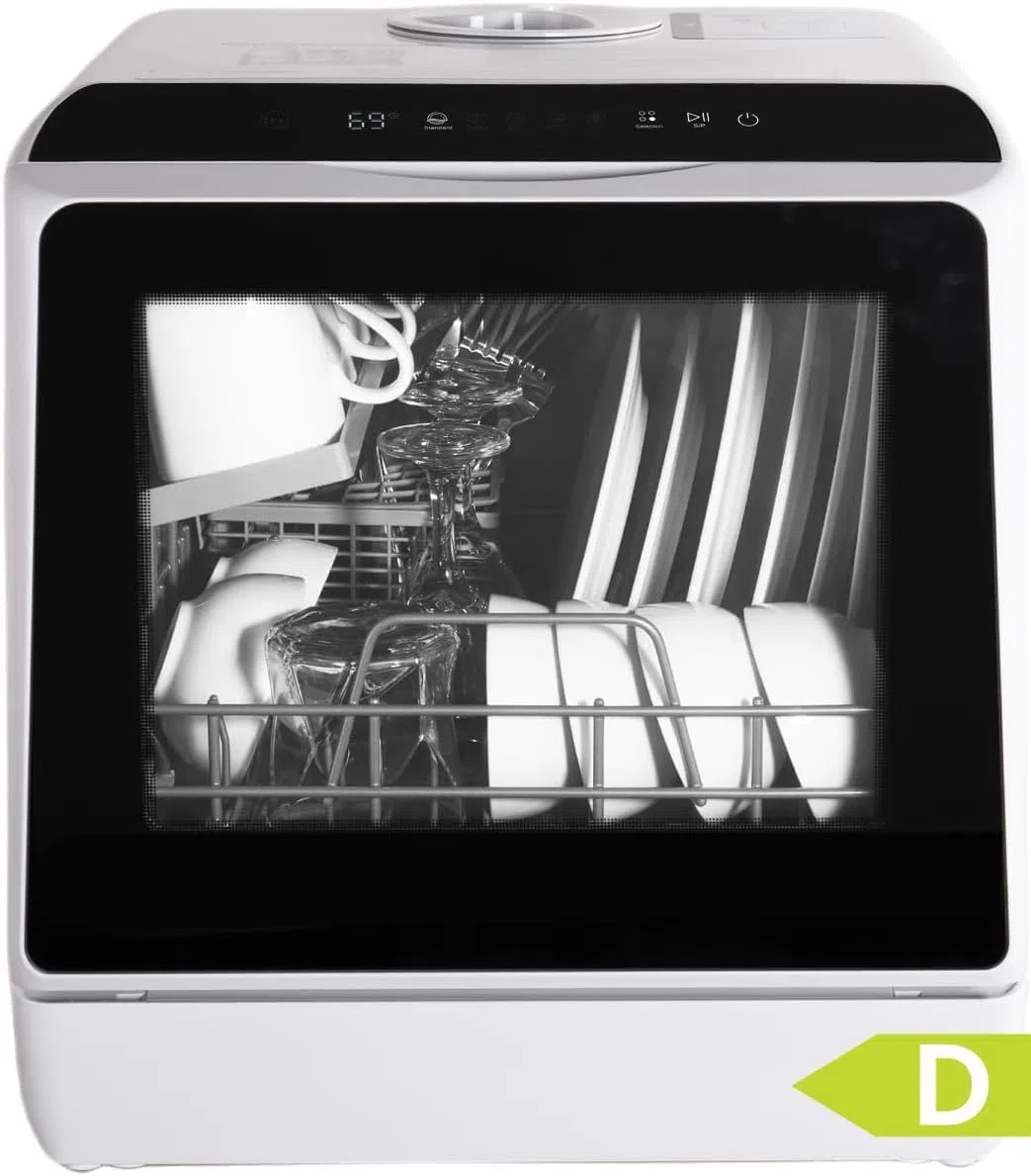 YU YUSING Mini Lavastoviglie Piccola 45 cm 5 Coperti, 5+1 Programmi, Asciugatura PTC, con o senza Alimentazione Idrica, Lavastoviglie Portatile, Serbatoio da 5L, Display LED, Bianco e Nero