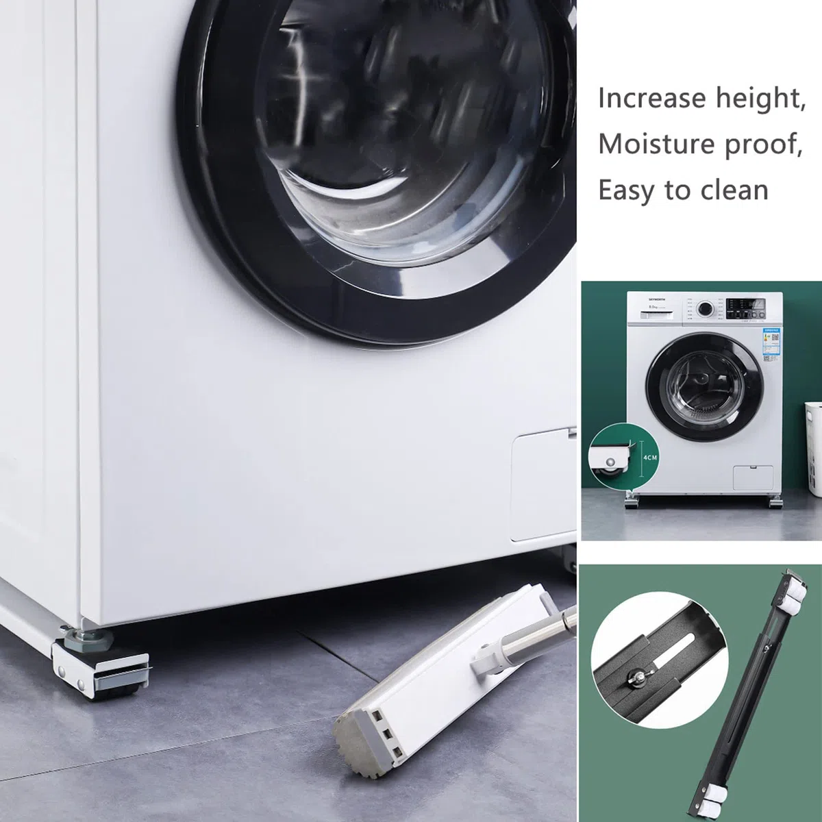 Base Lavatrice Asciugatrice,Carrello Sposta Mobili con 24 Ruote,Carrello per Frigorifero Carico Massimo 500kg,per Lavasciuga Lavanderia Piedistallo Frigo ，Bianco/Grigio