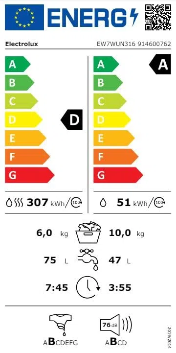 ELECTROLUX EW7WUN316 LAVASCIUGA 10 KG-6 KG D 1600 GIRI