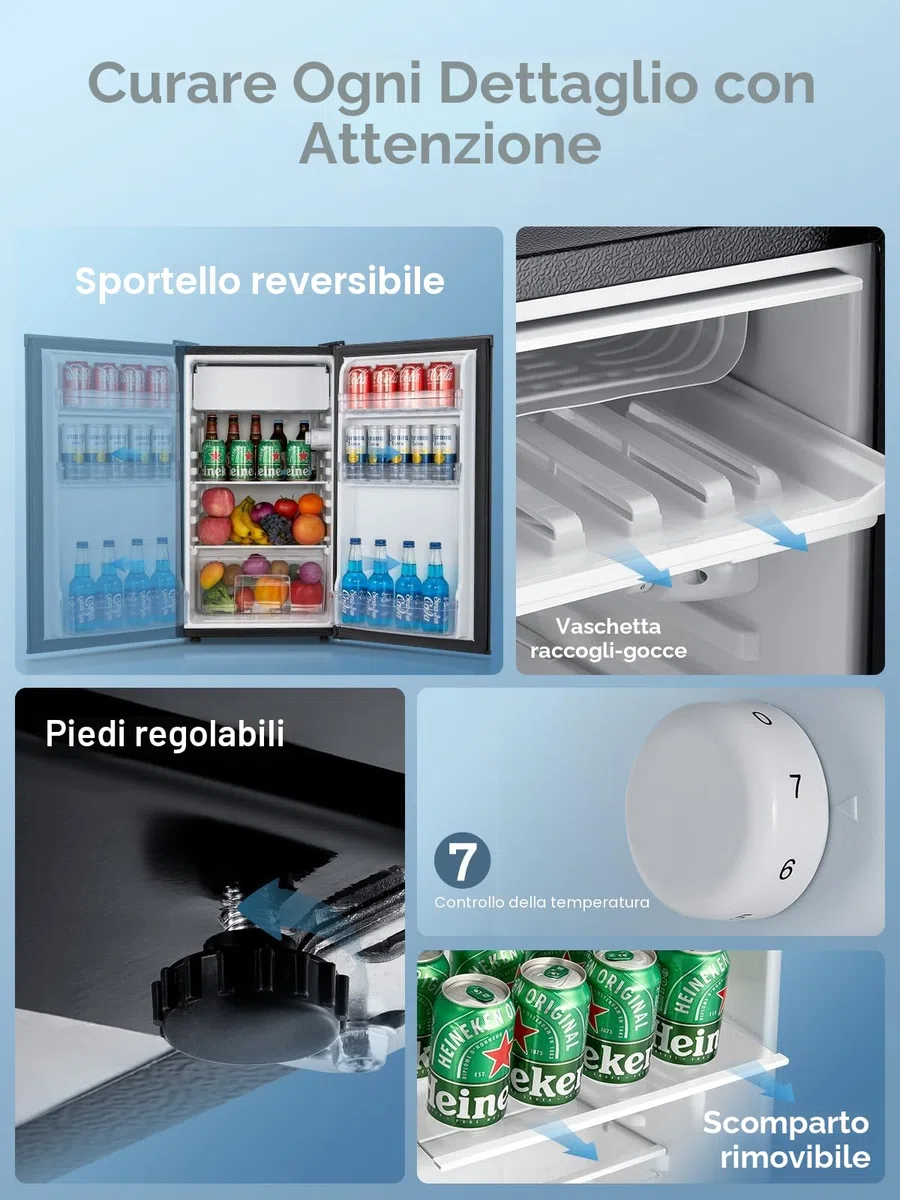 FOHERE Frigorifero Piccolo 91L con Freezer, Frigorifero Monoporta, Silenzioso, 7 Termostato Regolabile, Scomparto per Verdure, Mini Frigo da Ufficio, Camera, Nero