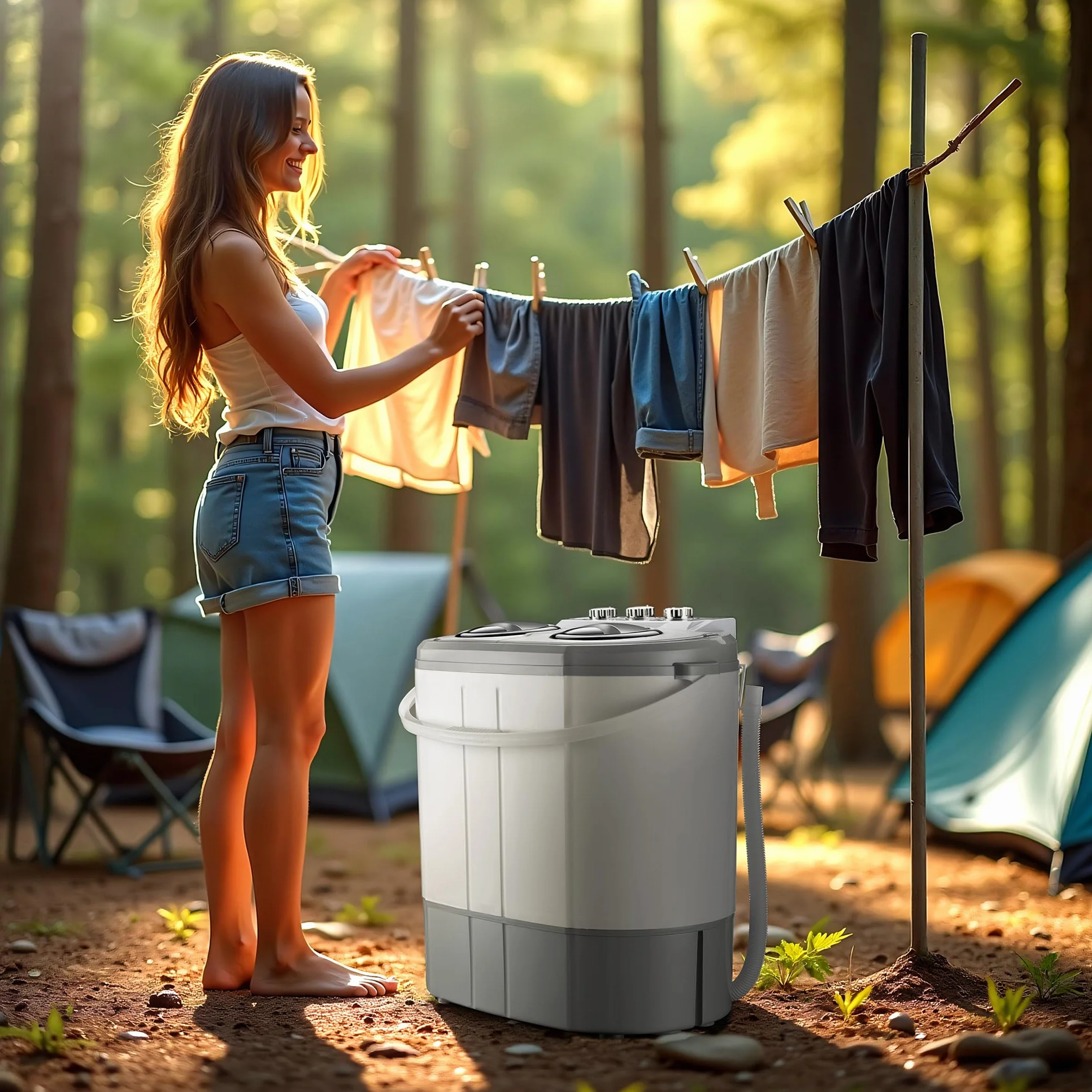 Wiltec Lavatrice da camper 230 W 60 x 36 x 60 cm, lavatrice portatile con centrifuga, lavatrice da campeggio Capacità di lavaggio 3 kg/centrifuga 2 kg
