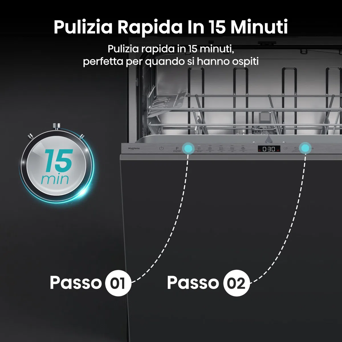 Hisense HV642D65 NUOVA Lavastoviglie da Incasso 60 cm, 14 Coperti, Apertura Porta Automatica, Cesti Flessibili, 6 Programmi, Classe Energetica D