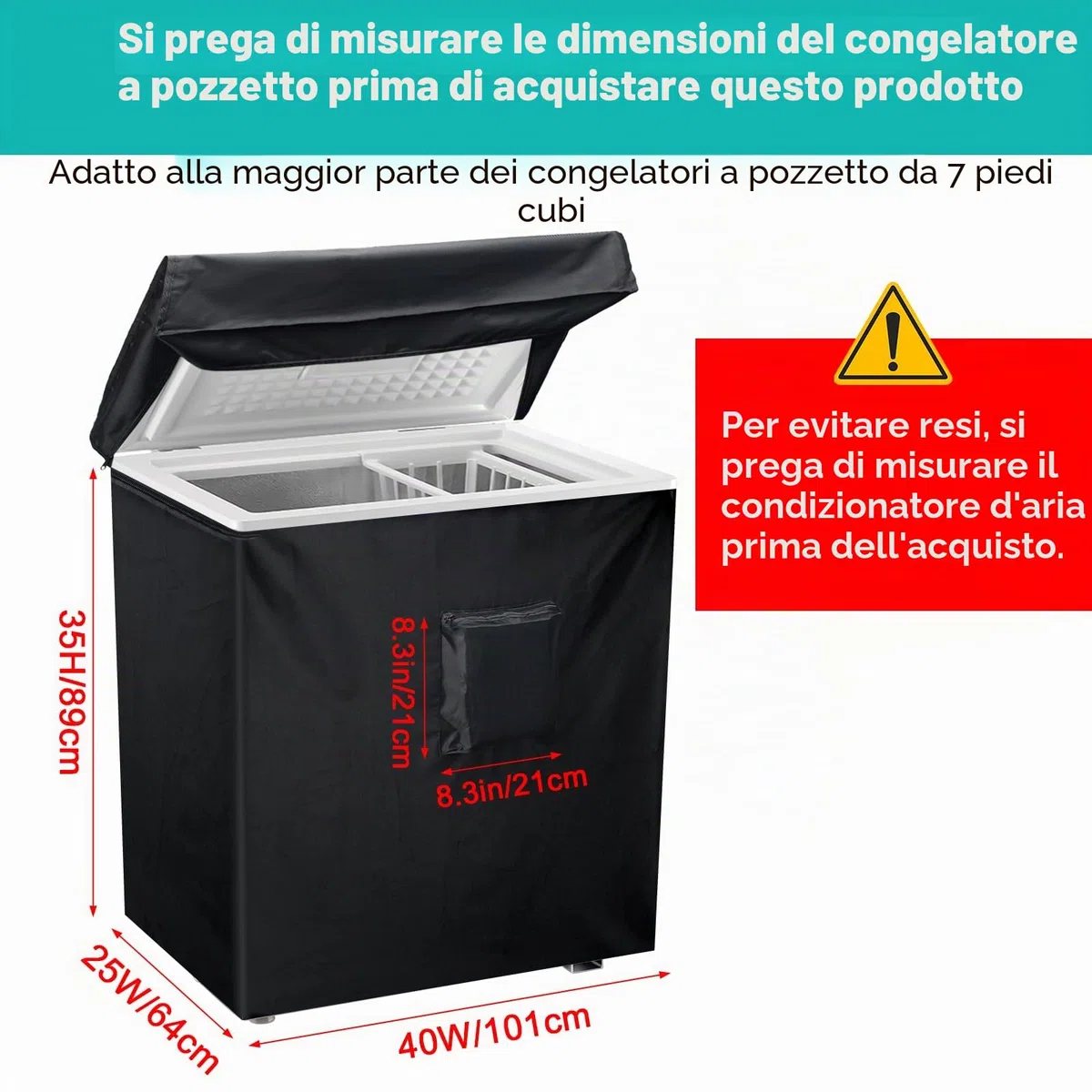Luxiv - Copertura Impermeabile per Congelatore, 101 x 25 x 35 cm, Compatta, con Coperchio Superiore per Apertura e Tasca, Nero