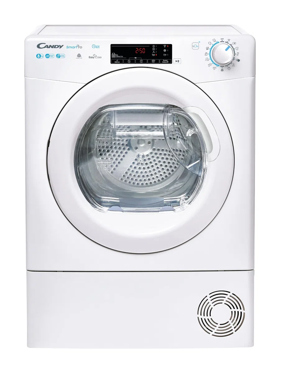 Candy Smart Pro Asciugatrice 8 Kg a Pompa di Calore, Libera Installazione, Classe A+++, Wi-Fi + BLE, Controllo da App, Programma Ciclo Lana, 58,5 x 59,6 x 85 cm, Bianca - CSOE H8A3TE-S