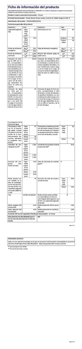 Hoover H3DSD4106TAMCE11 H-Wash&Dry 300 Pro, Lavasciuga 10 Kg, Libera Installazione, Carica Frontale, 1400 Giri, 16 Programmi, Bianca, Funzione Vapore, KG Mode, Classe A [D]