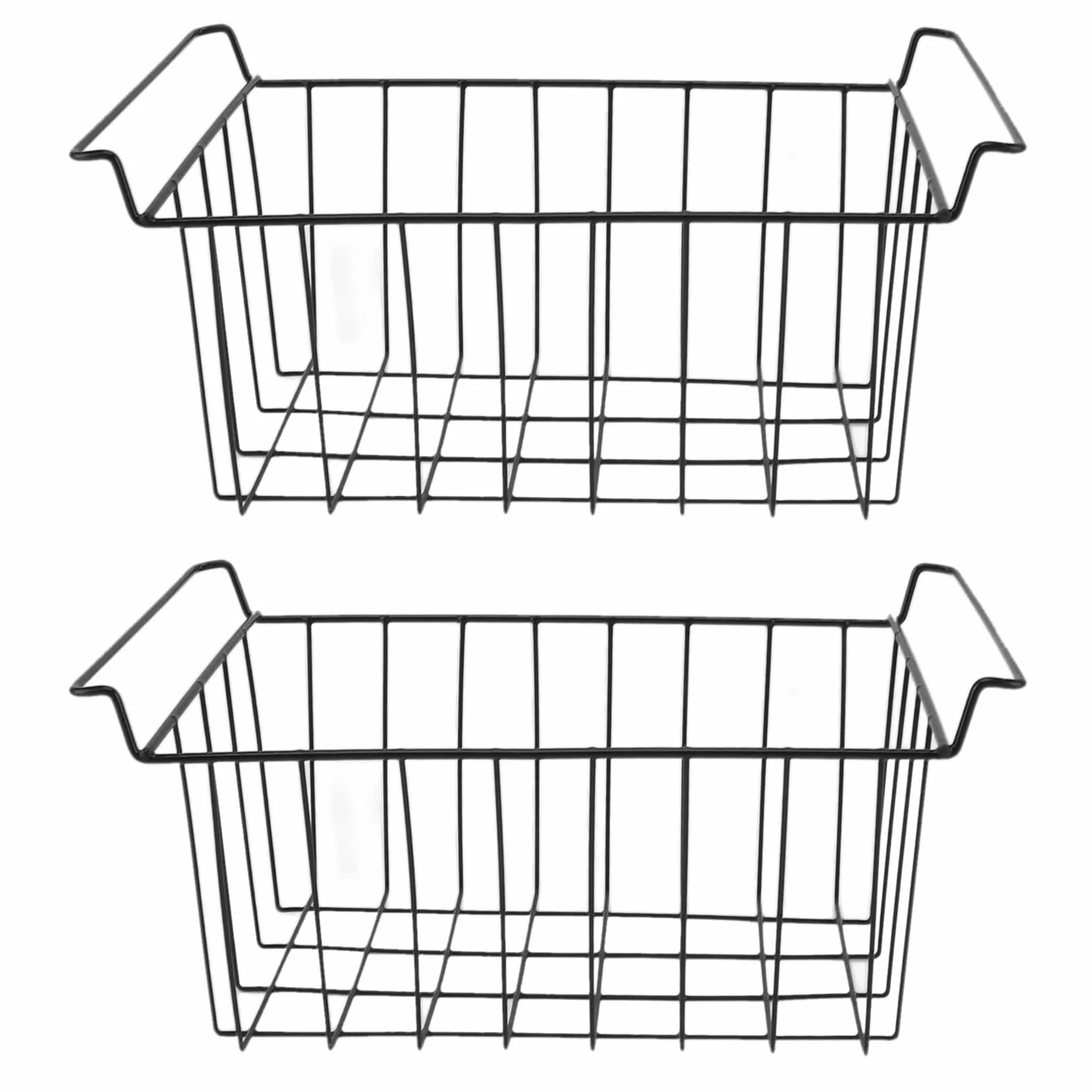 Cestino portaoggetti in filo metallico per congelatore da 2 pezzi, rivestito in PE, contenitore organizer nero per ripiani del frigorifero (-3113230263713)