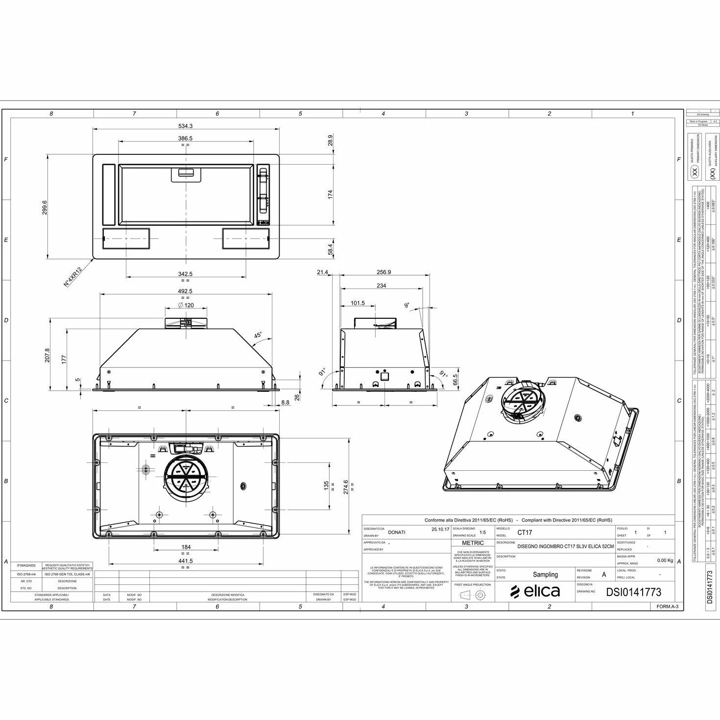 Cappa per cucina aspirante, Installazione Sottopensile Larghezza 60 cm ERA GR/A/60