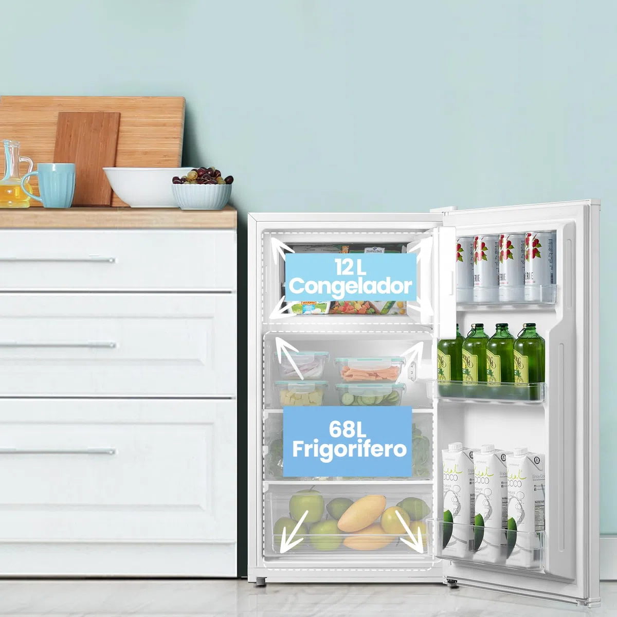 COMFEE' RCD115WH2 Frigorifero Piccolo con Freezer 80 Liter, Frigo Monoporta, Bassa Rumorosità 39db, Porta Reversibile, Compressore Inverter, Luce LED, Adatto per Casa, Ufficio, Camera, Bianco