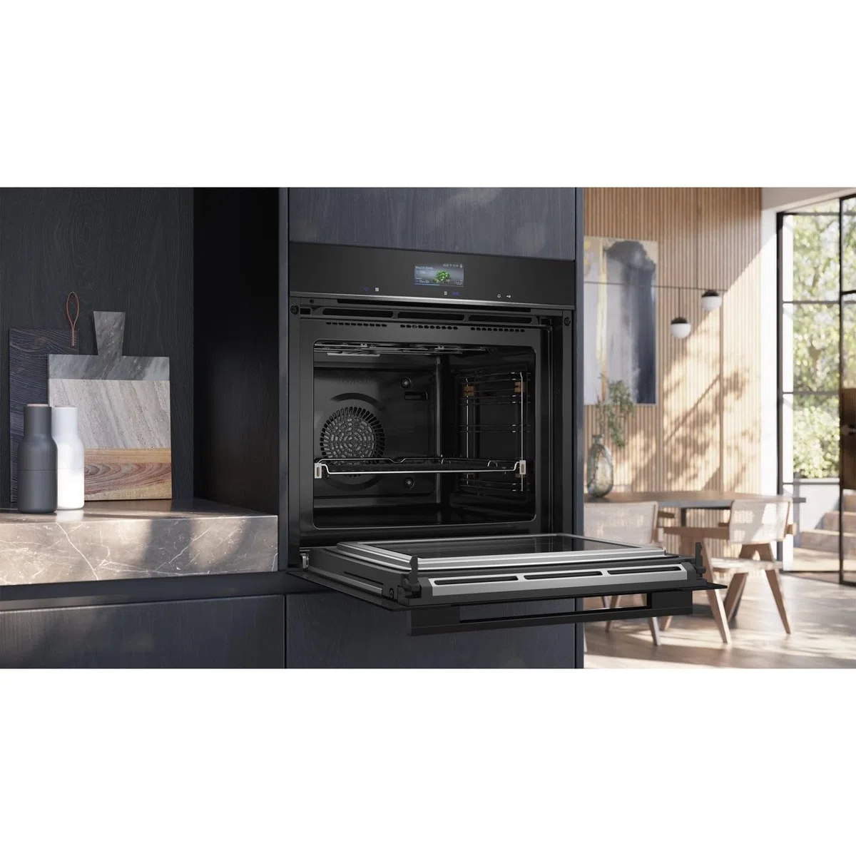 Siemens HM776GKB1 iQ700 - Forno da incasso intelligente con funzione microonde, 60 x 60 cm, 800 W, prodotto in Germania, nero, activeClean & humidClean autopulente, Air Fry, cookControl, touch screen