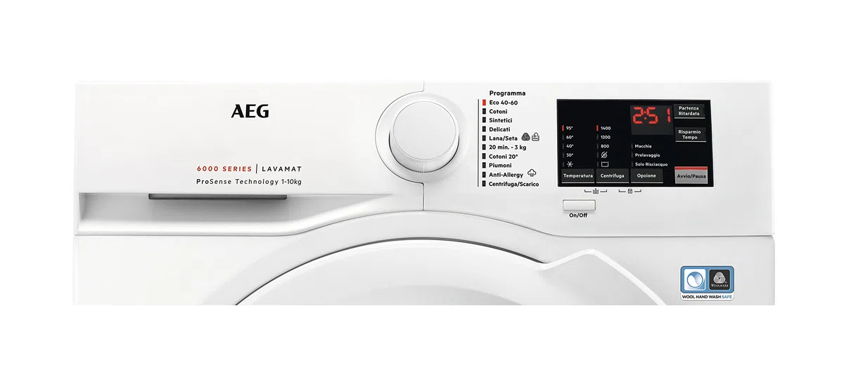 AEG Lavatrice Serie 6000 L6FBI145, Carica Frontale, 10 kg, Classe A, 1400 giri, Tecnologia ProSense, Programmi Rapidi, Display LCD, Motore OKOInverter, Bianco