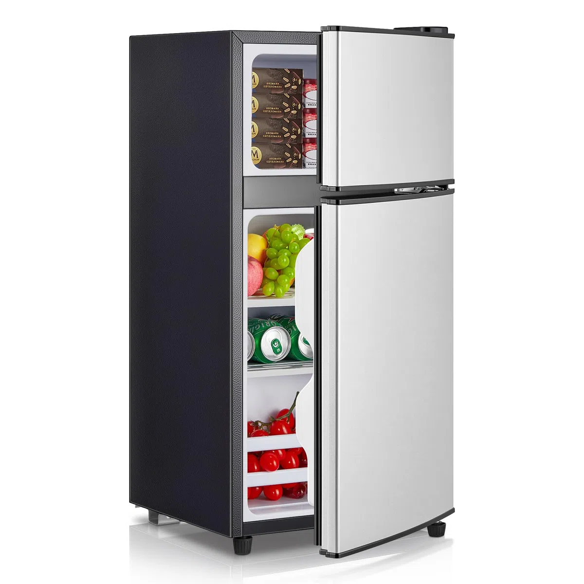 FOHERE Mini Frigorifero con Congelatore 76L, Frigo Piccolo Doppia Porta Silenzioso (50L+26L) per Camera da Letto e Monolocale, Mini Bar per Bevande e Gelati a Risparmio Energetico, 43dB