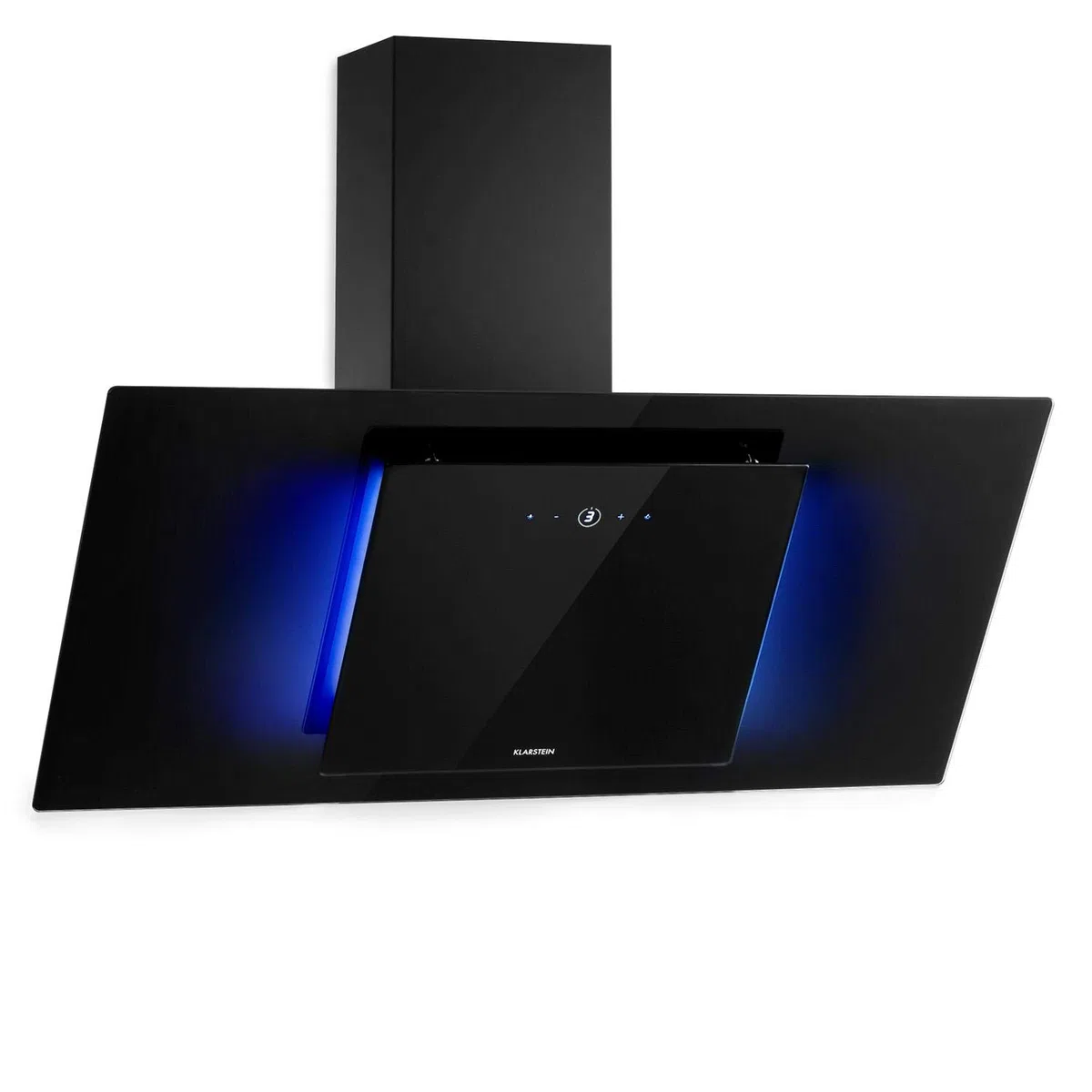 Klarstein Eleonora - Cappa Aspirante Inclinata, Classe Energetica A++, Capacità: 426m³/h, Touch, Luce Ambiente RGB, 60dB, Ricircolo/Scarico, Luce LED, Filtro Antigrasso, 90cm, Nero