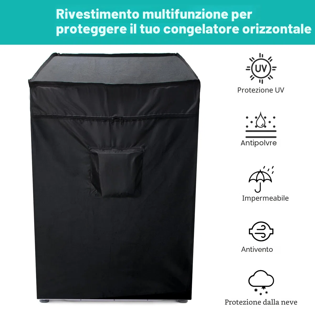 Luxiv - Copertura Impermeabile per Congelatore, 101 x 25 x 35 cm, Compatta, con Coperchio Superiore per Apertura e Tasca, Nero
