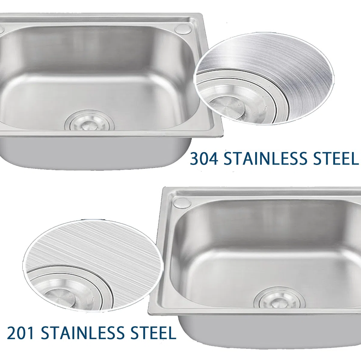 Lavello Cucina 1 Vasca ,Lavello in Acciaio Inox Rettangolare, Installazione a Sopratop o Filotop lavandino cucina da Incassoda Lavello Vasca Singola Con Kit di Scarico (304-38*32*18cm(1.2mm side))