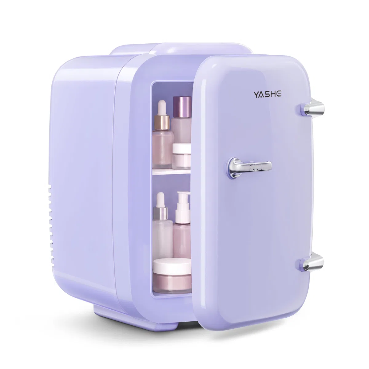 YASHE Mini frigo da camera, 4L frigorifero piccolo per la cura della pelle, 220V CA/12V CC, termoelettrico e scaldino per bevande, ufficio, dormitorio, auto, Viola