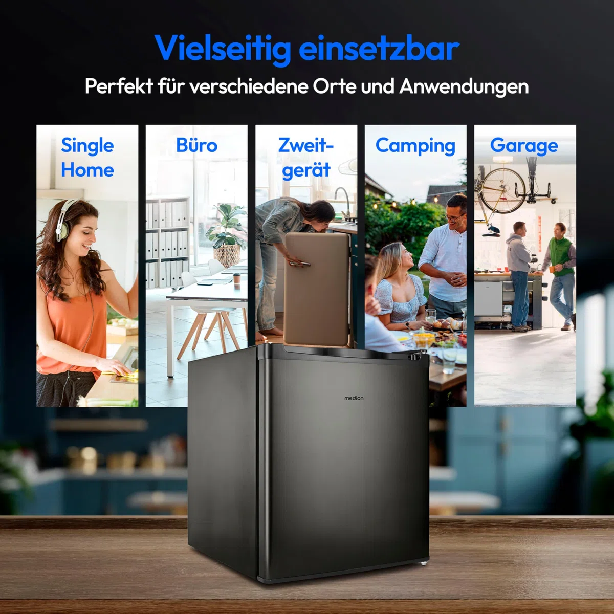 MEDION Mini congelatore (capacità 33 litri, altezza 51 cm, piedini regolabili in altezza, maniglia incassata, impostazione manuale della temperatura, classificazione 4 stelle, MD37675) grigio
