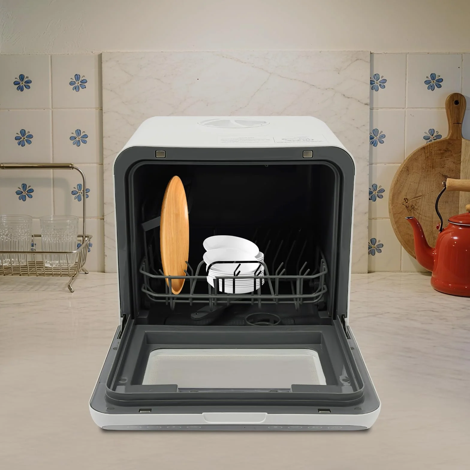 4-6 coperti Lavastoviglie portatile, piccola lavastoviglie da tavolo con serbatoio dell'acqua da 6 l, 1100W mini lavastoviglie senza installazione, per piccole case appartamenti, rumore 52 dB