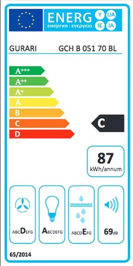 GURARI 051 BL 70, cappa da incasso 70 cm Nero 1000 m³/h, cappa aspirante, cappa di circolazione dell'aria