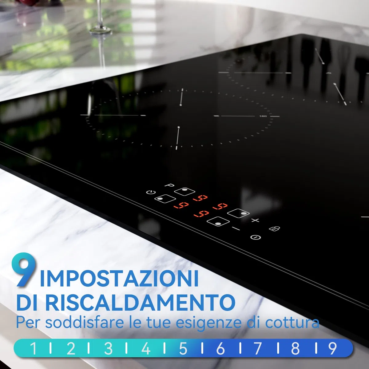 Hermitlux Piano Cottura a Induzione 4 Fuochi 60cm 7200W Comandi Touch Nero