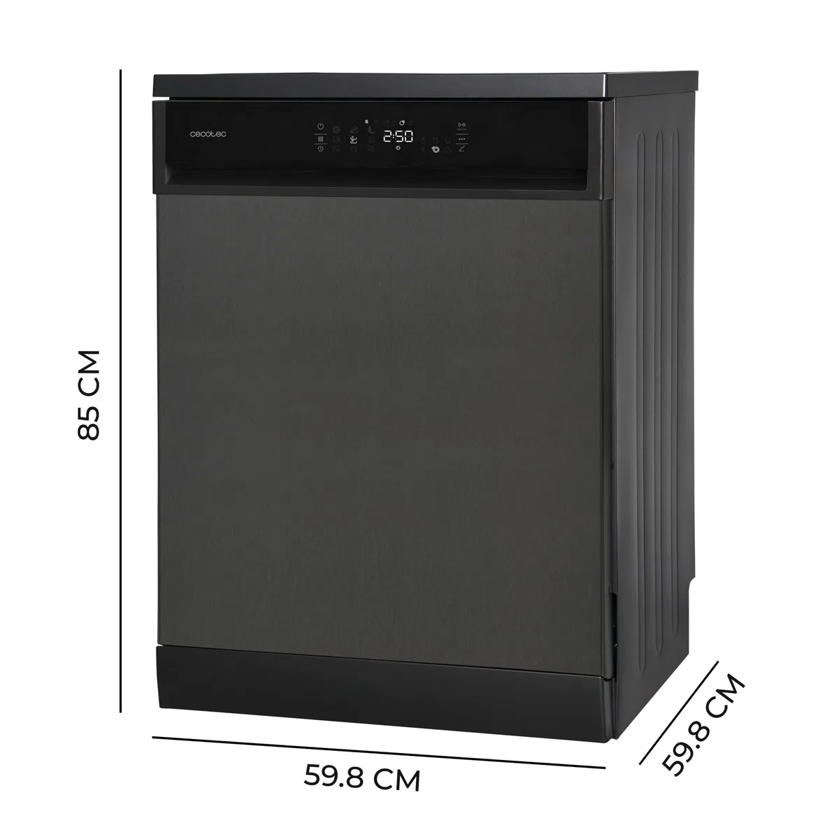 Cecotec Lavastoviglie 60 cm Bolero Aguazero 6800 Dark A, 14 posate, Basso consumo, Motore inverter plus duo, 8 programmi, Lavaggio automatico, Pulizia a vapore, Pulizia interna e mezzo carico
