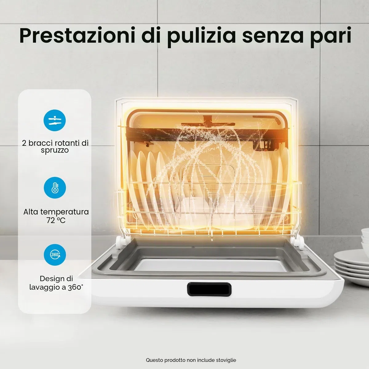 Mini lavastoviglie piccola 43 x 39 x 46 cm Quattro modalità di lavaggio lavastoviglie da tavolo portatile compatta per piccole case, appartamenti, dormitori
