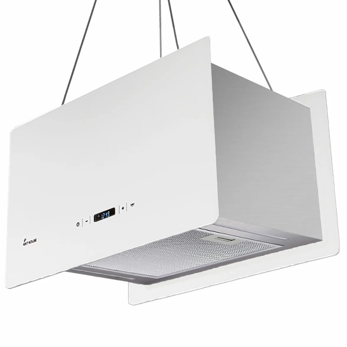 Cappa aspirante 60 cm | Cappa Isolotto | acciaio inossidabile | vetro bianco | Operazione di tocco | CUBE60W