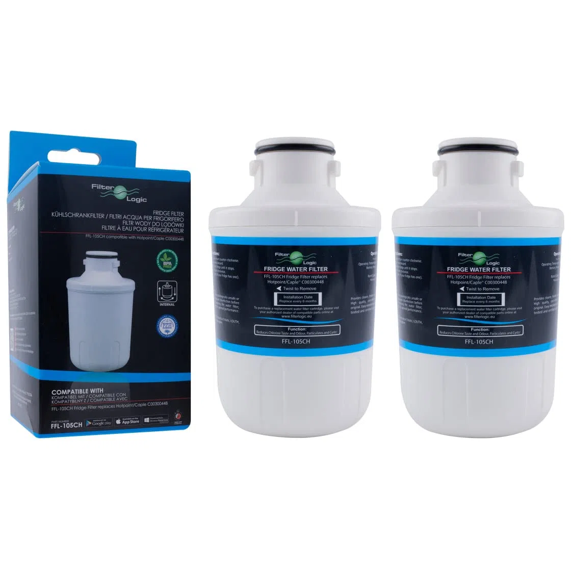 FilterLogic FFL-105CH | 2x Filtro acqua compatibile con Foshan Micro Midea MFCMG14211FR, MFCMG14211F - compatibile con Indesit, Hotpoint, Wpro C00300448 per frigorifero americano