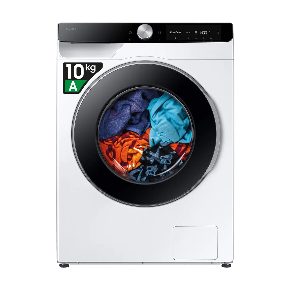Samsung Lavatrice AI Control WW10FG6U34LK/U3, 10 Kg, AI Energy Mode, AI Ecobubble, Carica Frontale, Corpo: Bianco, Oblò e Display: Nero, 60l x 85h x 55p cm