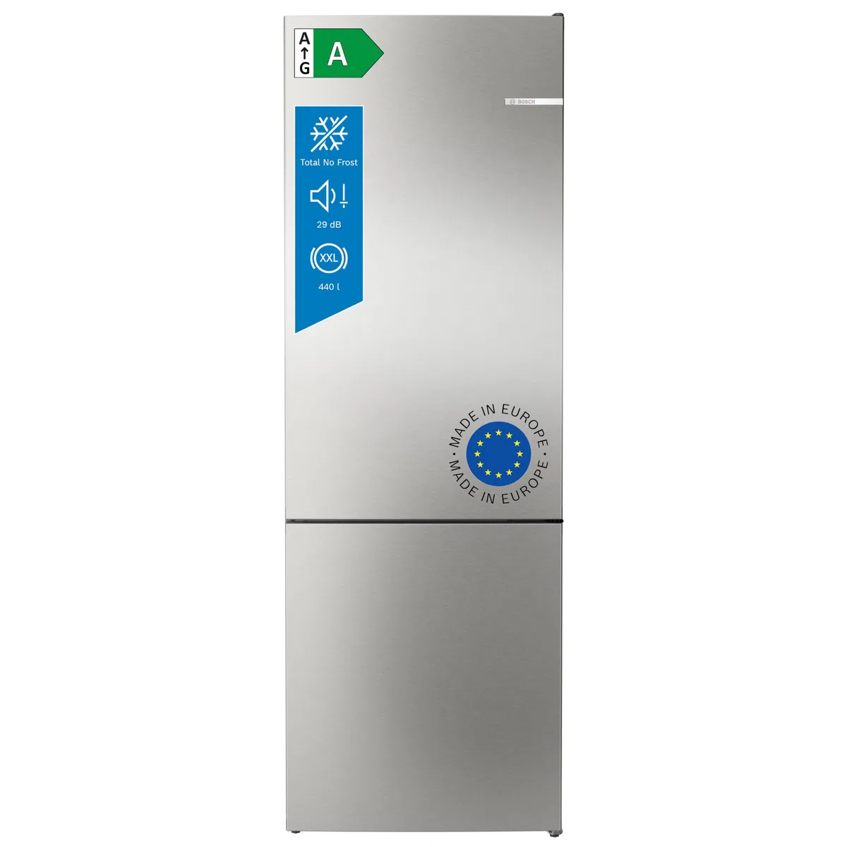 Bosch KGN492IAF Serie 4, Frigorifero combinato da libera installazione, Total No Frost, VitaFresh XXL: Spazio extra-large per i tuoi cibi freschi, PerfectFit, Luce LED, Acciaio, 203 x 70 cm