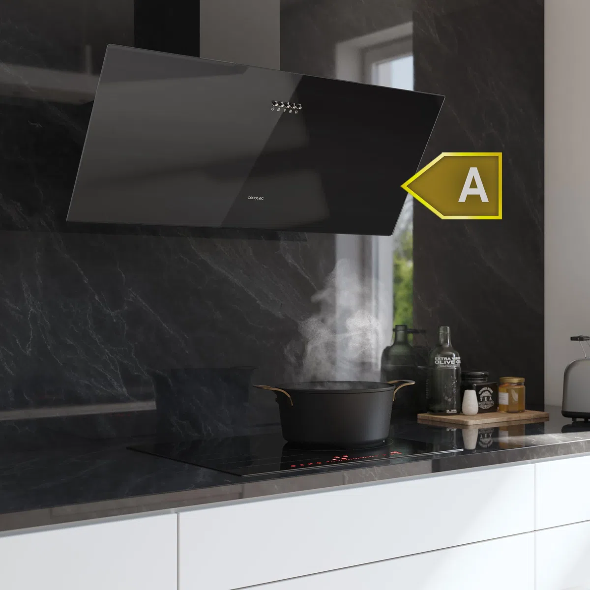 Cecotec Bolero Flux DM 906500 Okap Kuchenny 90 cm 165W 650m³/h Czarny Szkło