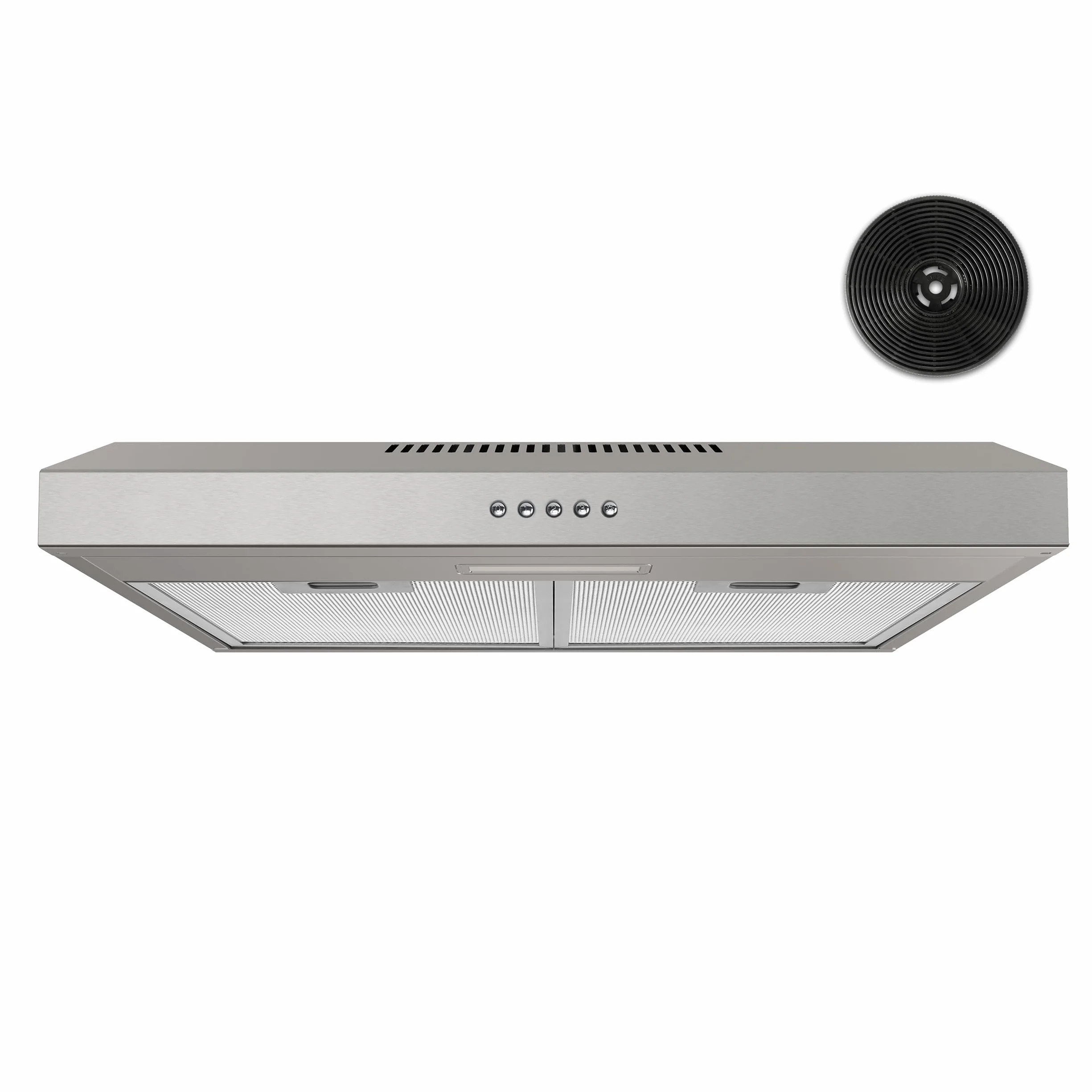 FIREGAS Cappa Aspirante 60 cm, Cappe a muro, Sottopensile Cappa da Cucina, 3 Velocità, Luci LED, Modalità di Scarico e Ricircolo, Argento