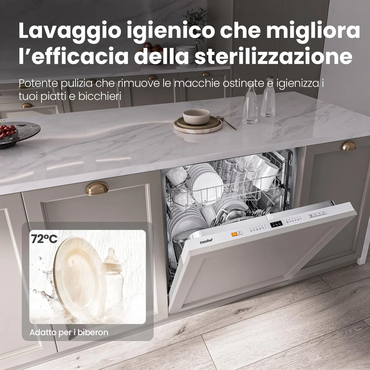 COMFEE' CDWPB1215P-W Lavastoviglie da Incasso 12 coperti 8 Programmi Home Connect Inox