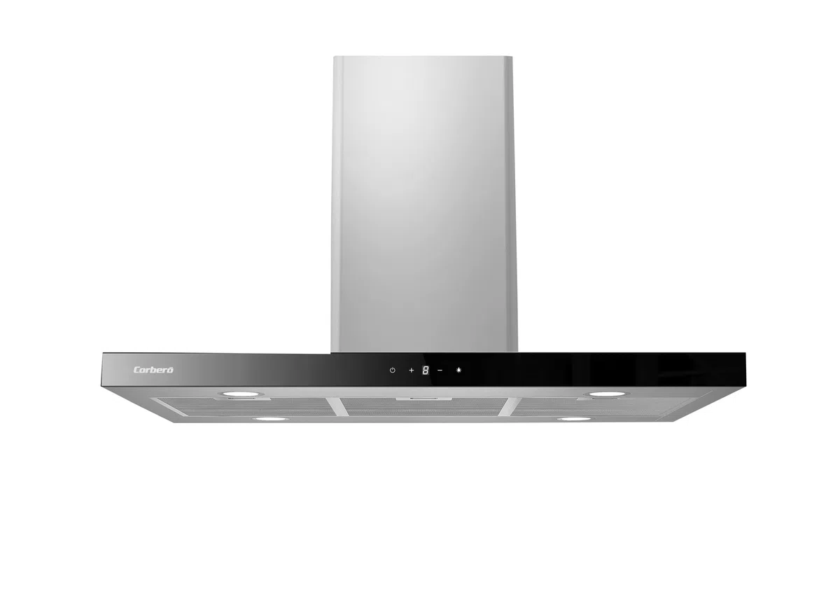 Corberó - Campana Isola | 90 cm | RODAS9100 | Portata 1000 m3/h, 3 velocità, filtro alluminio 3 strati, filtro carbone | E.Energetica A++ | Inox